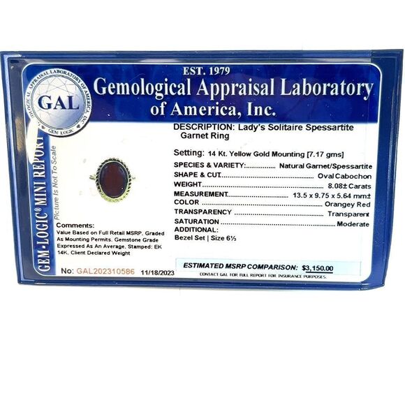 Natural Solitaire Spessartite Garnet Ring 14k 8.08 Cts Certified $3,150 310586 - Picture 14 of 14